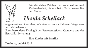 Traueranzeige von Ursula Schellack von Ostthüringer Zeitung, Thüringische Landeszeitung