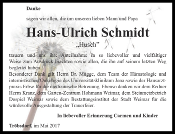 Traueranzeige von Hans-Ulrich Schmidt von Thüringer Allgemeine, Thüringische Landeszeitung