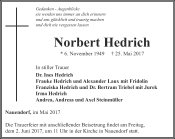 Traueranzeige von Norbert Hedrich von Thüringer Allgemeine, Thüringische Landeszeitung