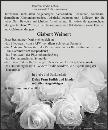 Traueranzeige von Gisbert Weinert von Thüringer Allgemeine, Thüringische Landeszeitung
