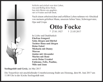 Traueranzeige von Otto Focke von Ostthüringer Zeitung