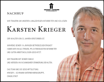 Traueranzeige von Karsten Krieger von Thüringer Allgemeine