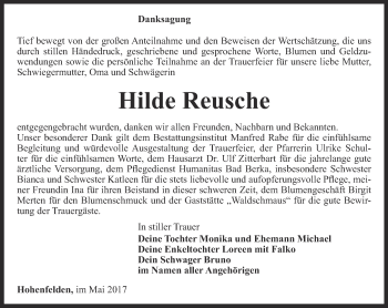 Traueranzeige von Hilde Reusche von Thüringer Allgemeine, Thüringische Landeszeitung