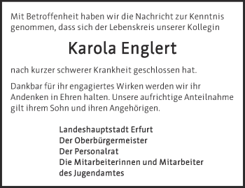 Traueranzeige von Karola Englert von Thüringer Allgemeine, Thüringische Landeszeitung