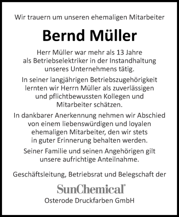 Traueranzeige von Bernd Müller von Thüringer Allgemeine