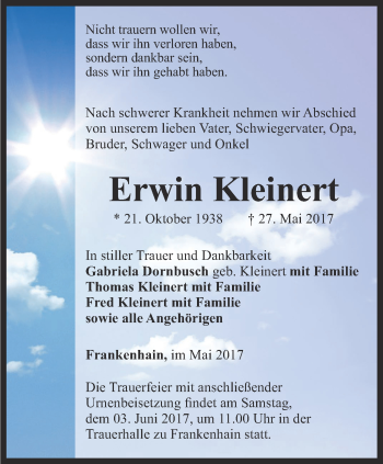 Traueranzeige von Erwin Kleinert von Thüringer Allgemeine