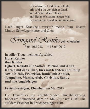 Traueranzeige von Irmgard Reinke von Thüringer Allgemeine