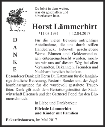 Traueranzeige von Horst Lämmerhirt von Thüringer Allgemeine, Thüringische Landeszeitung