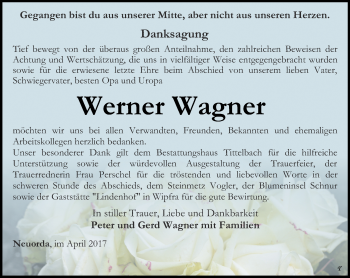 Traueranzeige von Werner Wagner von Thüringer Allgemeine