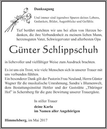 Traueranzeige von Günter Schlippschuh von Thüringer Allgemeine