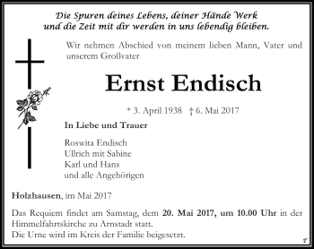 Traueranzeige von Ernst Endisch von Thüringer Allgemeine