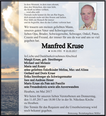 Traueranzeige von Manfred Kruse von Thüringer Allgemeine