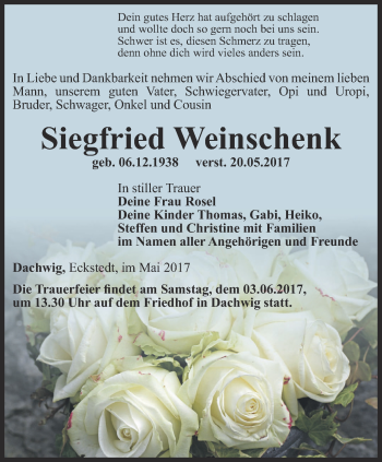 Traueranzeige von Siegfried Weinschenk von Thüringer Allgemeine, Thüringische Landeszeitung