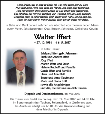 Traueranzeige von Walter lffert von Thüringer Allgemeine, Thüringische Landeszeitung