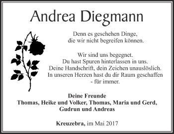 Traueranzeige von Andrea Diegmann von Thüringer Allgemeine