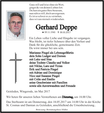 Traueranzeige von Gerhard Deppe von Thüringer Allgemeine