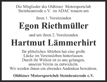 Traueranzeige von Egon und Hartmut Lämmerhirt von Thüringer Allgemeine