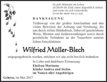 Traueranzeige von Wilfried Müller-Blech von Thüringer Allgemeine