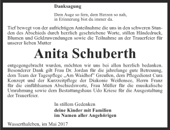 Traueranzeige von Anita Schuberth von Thüringer Allgemeine