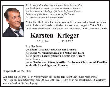 Traueranzeige von Karsten Krieger von Thüringer Allgemeine