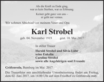 Traueranzeige von Karl Strobel von Thüringer Allgemeine