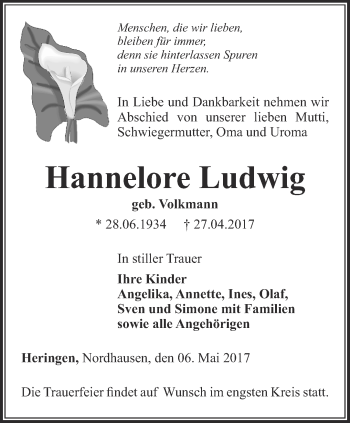 Traueranzeige von Hannelore Ludwig von Thüringer Allgemeine