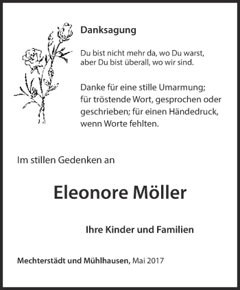 Traueranzeige von Eleonore Möller von Ostthüringer Zeitung, Thüringische Landeszeitung