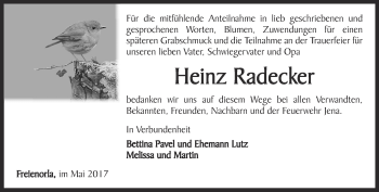 Traueranzeige von Heinz Radecker von Ostthüringer Zeitung, Thüringische Landeszeitung