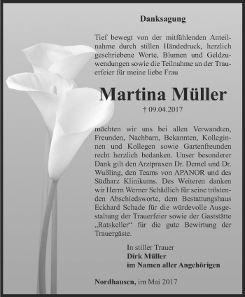 Traueranzeige von Martina Müller von Thüringer Allgemeine