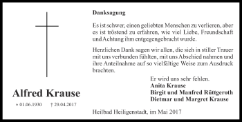 Traueranzeige von Alfred Krause von Thüringer Allgemeine