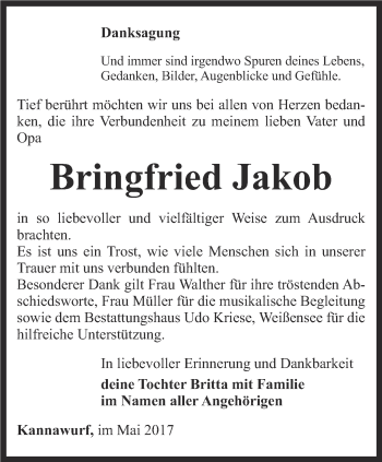 Traueranzeige von Bringfried Jakob von Thüringer Allgemeine