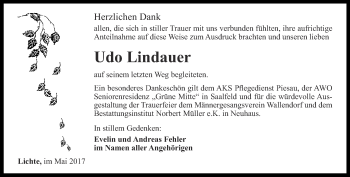 Traueranzeige von Udo Lindauer von Ostthüringer Zeitung