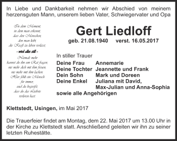 Traueranzeige von Gert Liedloff von Thüringer Allgemeine, Thüringische Landeszeitung