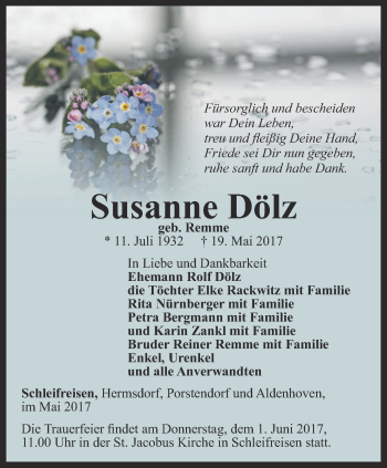 Traueranzeige von Susanne Dölz von Ostthüringer Zeitung