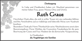 Traueranzeige von Ruth Graue von Thüringer Allgemeine, Thüringische Landeszeitung