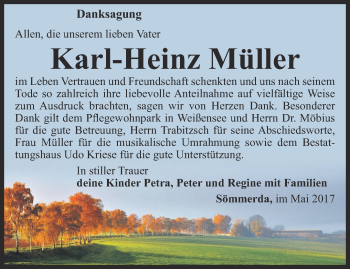 Traueranzeige von Karl-Heinz Müller von Thüringer Allgemeine