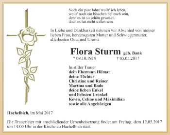 Traueranzeige von Flora Sturm von Thüringer Allgemeine