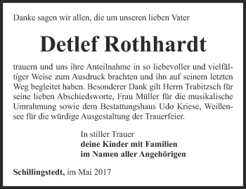 Traueranzeige von Detlef Rothhardt von Thüringer Allgemeine