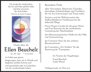 Traueranzeige von Ellen Beuchelt von Thüringer Allgemeine