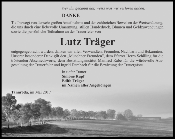 Traueranzeige von Lutz Träger von Thüringer Allgemeine, Thüringische Landeszeitung