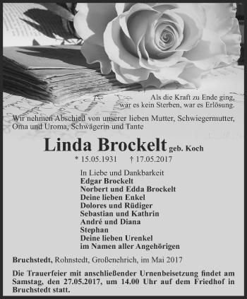 Traueranzeige von Linda Brockelt von Thüringer Allgemeine, Thüringische Landeszeitung