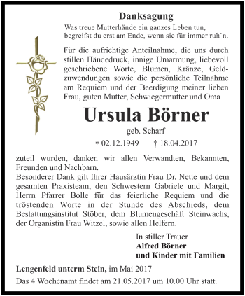 Traueranzeige von Ursula Börner von Thüringer Allgemeine, Thüringische Landeszeitung