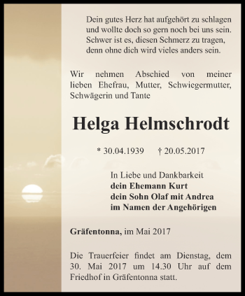 Traueranzeige von Helga Helmschrodt von Thüringer Allgemeine, Thüringische Landeszeitung