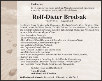 Traueranzeige von Rolf-Dieter Brodsak von Thüringer Allgemeine