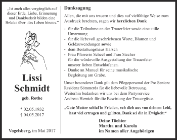 Traueranzeige von Lissi Schmidt von Thüringer Allgemeine