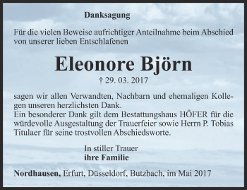 Traueranzeige von Eleonore Björn von Thüringer Allgemeine