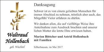 Traueranzeige von Waltraud Hollenbach von Thüringer Allgemeine