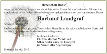 Traueranzeige von Hartmut Landgraf von Ostthüringer Zeitung