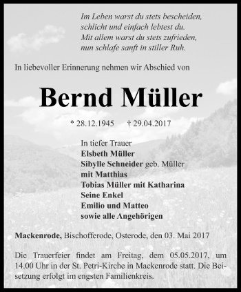 Traueranzeige von Bernd Müller von Thüringer Allgemeine