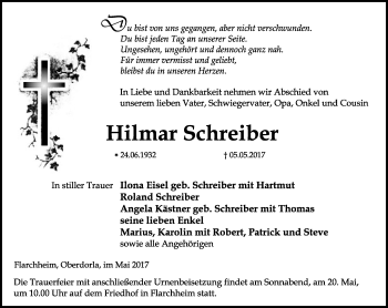 Traueranzeige von Hilmar Schreiber von Thüringer Allgemeine, Thüringische Landeszeitung